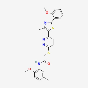 molecular formula C25H24N4O3S2 B3316827 N-(2-methoxy-5-methylphenyl)-2-({6-[2-(2-methoxyphenyl)-4-methyl-1,3-thiazol-5-yl]pyridazin-3-yl}sulfanyl)acetamide CAS No. 954589-58-3