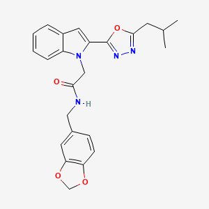 molecular formula C24H24N4O4 B3316953 N-[(2H-1,3-benzodioxol-5-yl)methyl]-2-{2-[5-(2-methylpropyl)-1,3,4-oxadiazol-2-yl]-1H-indol-1-yl}acetamide CAS No. 955544-96-4