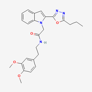 molecular formula C25H28N4O4 B3316959 N-[2-(3,4-dimethoxyphenyl)ethyl]-2-[2-(5-propyl-1,3,4-oxadiazol-2-yl)-1H-indol-1-yl]acetamide CAS No. 955619-93-9