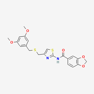 molecular formula C21H20N2O5S2 B3317037 N-[4-({[(3,5-dimethoxyphenyl)methyl]sulfanyl}methyl)-1,3-thiazol-2-yl]-2H-1,3-benzodioxole-5-carboxamide CAS No. 955857-10-0