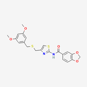 N-(4-(((3,5-dimethoxybenzyl)thio)methyl)thiazol-2-yl)benzo[d][1,3]dioxole-5-carboxamide