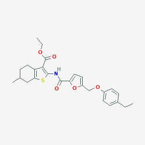 molecular formula C26H29NO5S B331736 ETHYL 2-{5-[(4-ETHYLPHENOXY)METHYL]FURAN-2-AMIDO}-6-METHYL-4,5,6,7-TETRAHYDRO-1-BENZOTHIOPHENE-3-CARBOXYLATE 