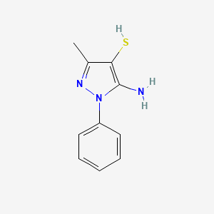 molecular formula C10H11N3S B3317571 5-Amino-3-methyl-1-phenylpyrazole-4-thiol CAS No. 96497-49-3