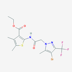 molecular formula C16H17BrF3N3O3S B332145 ETHYL 2-({2-[4-BROMO-5-METHYL-3-(TRIFLUOROMETHYL)-1H-PYRAZOL-1-YL]ACETYL}AMINO)-4,5-DIMETHYL-3-THIOPHENECARBOXYLATE 