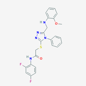 molecular formula C24H21F2N5O2S B332299 N~1~-(2,4-DIFLUOROPHENYL)-2-({5-[(2-METHOXYANILINO)METHYL]-4-PHENYL-4H-1,2,4-TRIAZOL-3-YL}SULFANYL)ACETAMIDE 