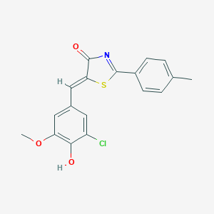 molecular formula C18H14ClNO3S B332316 5-[(Z)-1-(3-CHLORO-4-HYDROXY-5-METHOXYPHENYL)METHYLIDENE]-2-(4-METHYLPHENYL)-1,3-THIAZOL-4-ONE 