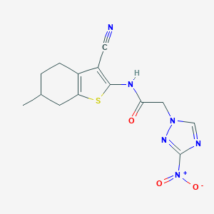 molecular formula C14H14N6O3S B332328 N-(3-cyano-6-methyl-4,5,6,7-tetrahydro-1-benzothiophen-2-yl)-2-(3-nitro-1H-1,2,4-triazol-1-yl)acetamide 