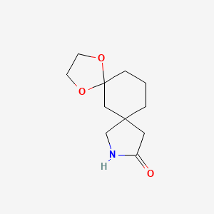molecular formula C11H17NO3 B3323402 1,4-Dioxa-9-aza-dispiro[4.1.4.3]tetradecan-10-one CAS No. 1638759-75-7