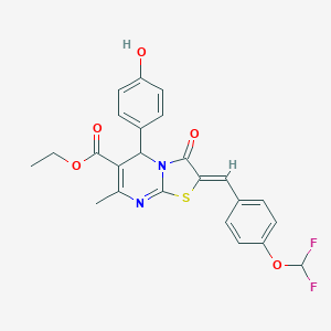 molecular formula C24H20F2N2O5S B332352 ETHYL 2-{[4-(DIFLUOROMETHOXY)PHENYL]METHYLENE}-5-(4-HYDROXYPHENYL)-7-METHYL-3-OXO-5H-[1,3]THIAZOLO[3,2-A]PYRIMIDINE-6(3H)-CARBOXYLATE 