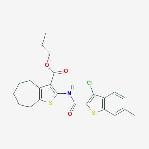 molecular formula C23H24ClNO3S2 B332513 propyl 2-{[(3-chloro-6-methyl-1-benzothiophen-2-yl)carbonyl]amino}-5,6,7,8-tetrahydro-4H-cyclohepta[b]thiophene-3-carboxylate 
