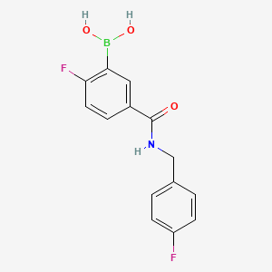 molecular formula C14H12BF2NO3 B3325286 2-Fluoro-5-(4-fluorobenzylcarbamoyl)benzeneboronic acid CAS No. 2096333-62-7