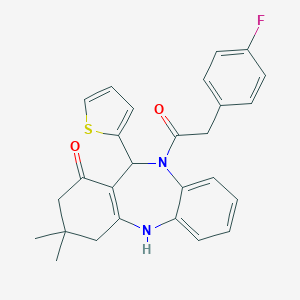 molecular formula C27H25FN2O2S B332635 10-[2-(4-FLUOROPHENYL)ACETYL]-3,3-DIMETHYL-11-(2-THIENYL)-2,3,4,5,10,11-HEXAHYDRO-1H-DIBENZO[B,E][1,4]DIAZEPIN-1-ONE 