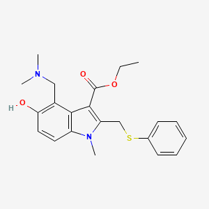 molecular formula C22H26N2O3S B3326492 Ethyl 4-((Dimethylamino)methyl)-5-hydroxy-1-methyl-2-((phenylthio)methyl)-1H-indole-3-carboxylate CAS No. 25900-97-4