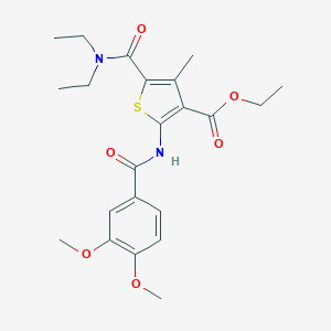molecular formula C22H28N2O6S B332691 ethyl 5-[(diethylamino)carbonyl]-2-[(3,4-dimethoxybenzoyl)amino]-4-methyl-3-thiophenecarboxylate 