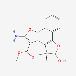 molecular formula C18H17NO5 B3326990 methyl 4-amino-9-hydroxy-8,8-dimethyl-3,10-dioxatetracyclo[10.4.0.02,6.07,11]hexadeca-1(16),2(6),4,7(11),12,14-hexaene-5-carboxylate CAS No. 30119-42-7