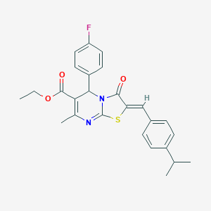 molecular formula C26H25FN2O3S B332748 ETHYL (2Z)-5-(4-FLUOROPHENYL)-7-METHYL-3-OXO-2-{[4-(PROPAN-2-YL)PHENYL]METHYLIDENE}-2H,3H,5H-[1,3]THIAZOLO[3,2-A]PYRIMIDINE-6-CARBOXYLATE 