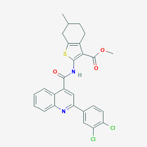 molecular formula C27H22Cl2N2O3S B332803 METHYL 2-({[2-(3,4-DICHLOROPHENYL)-4-QUINOLYL]CARBONYL}AMINO)-6-METHYL-4,5,6,7-TETRAHYDRO-1-BENZOTHIOPHENE-3-CARBOXYLATE 