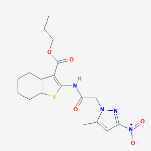 molecular formula C18H22N4O5S B332898 PROPYL 2-[2-(5-METHYL-3-NITRO-1H-PYRAZOL-1-YL)ACETAMIDO]-4,5,6,7-TETRAHYDRO-1-BENZOTHIOPHENE-3-CARBOXYLATE 