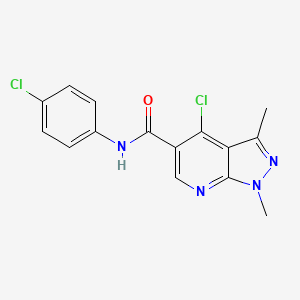 molecular formula C15H12Cl2N4O B3329941 N5-(4-chlorophenyl)-4-chloro-1,3-dimethyl-1H-pyrazolo[3,4-b]pyridine-5-carboxamide CAS No. 649664-85-7