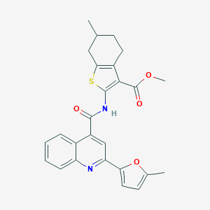 molecular formula C26H24N2O4S B333080 METHYL 6-METHYL-2-({[2-(5-METHYL-2-FURYL)-4-QUINOLYL]CARBONYL}AMINO)-4,5,6,7-TETRAHYDRO-1-BENZOTHIOPHENE-3-CARBOXYLATE 