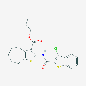molecular formula C22H22ClNO3S2 B333091 propyl 2-{[(3-chloro-1-benzothien-2-yl)carbonyl]amino}-5,6,7,8-tetrahydro-4H-cyclohepta[b]thiophene-3-carboxylate 