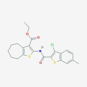 molecular formula C22H22ClNO3S2 B333092 ethyl 2-{[(3-chloro-6-methyl-1-benzothiophen-2-yl)carbonyl]amino}-5,6,7,8-tetrahydro-4H-cyclohepta[b]thiophene-3-carboxylate 
