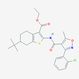 molecular formula C26H29ClN2O4S B333214 ETHYL 6-(TERT-BUTYL)-2-({[3-(2-CHLOROPHENYL)-5-METHYL-4-ISOXAZOLYL]CARBONYL}AMINO)-4,5,6,7-TETRAHYDRO-1-BENZOTHIOPHENE-3-CARBOXYLATE 