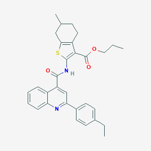 molecular formula C31H32N2O3S B333253 PROPYL 2-[2-(4-ETHYLPHENYL)QUINOLINE-4-AMIDO]-6-METHYL-4,5,6,7-TETRAHYDRO-1-BENZOTHIOPHENE-3-CARBOXYLATE 