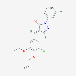 molecular formula C23H23ClN2O3 B333276 4-{[4-(ALLYLOXY)-3-CHLORO-5-ETHOXYPHENYL]METHYLENE}-5-METHYL-2-(3-METHYLPHENYL)-2,4-DIHYDRO-3H-PYRAZOL-3-ONE 