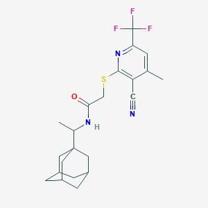 molecular formula C22H26F3N3OS B333302 N~1~-[1-(1-ADAMANTYL)ETHYL]-2-{[3-CYANO-4-METHYL-6-(TRIFLUOROMETHYL)-2-PYRIDYL]SULFANYL}ACETAMIDE 