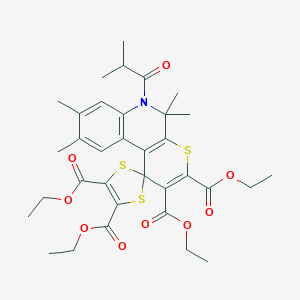 molecular formula C34H41NO9S3 B333359 tetraethyl 6'-isobutyryl-5',5',8',9'-tetramethyl-5',6'-dihydrospiro[1,3-dithiole-2,1'-(1'H)-thiopyrano[2,3-c]quinoline]-2',3',4,5-tetracarboxylate 