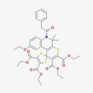 molecular formula C38H41NO10S3 B333363 Tetraethyl 9'-ethoxy-5',5'-dimethyl-6'-(phenylacetyl)-5',6'-dihydrospiro[1,3-dithiole-2,1'-thiopyrano[2,3-c]quinoline]-2',3',4,5-tetracarboxylate 