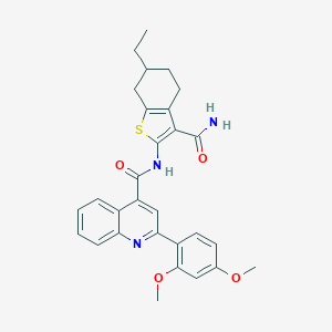 molecular formula C29H29N3O4S B333400 N-[3-(aminocarbonyl)-6-ethyl-4,5,6,7-tetrahydro-1-benzothien-2-yl]-2-(2,4-dimethoxyphenyl)-4-quinolinecarboxamide 