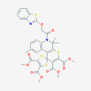 molecular formula C34H30N2O10S4 B333405 tetramethyl 6'-[(1,3-benzothiazol-2-yloxy)acetyl]-5',5',9'-trimethyl-5',6'-dihydrospiro(1,3-dithiole-2,1'-[1'H]-thiopyrano[2,3-c]quinoline)-2',3',4,5-tetracarboxylate 
