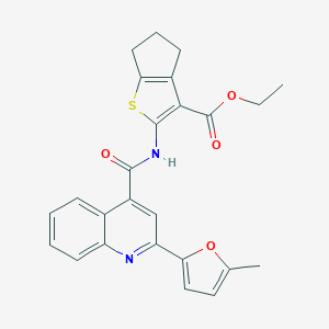 molecular formula C25H22N2O4S B333456 ethyl 2-[2-(5-methylfuran-2-yl)quinoline-4-amido]-4H,5H,6H-cyclopenta[b]thiophene-3-carboxylate 