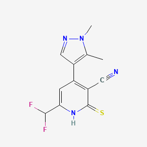 molecular formula C12H10F2N4S B3334707 6-(Difluoromethyl)-4-(1,5-dimethyl-1H-pyrazol-4-yl)-2-mercaptonicotinonitrile CAS No. 1001519-35-2