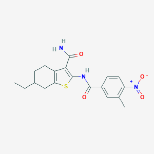 molecular formula C19H21N3O4S B333564 6-Ethyl-2-[(3-methyl-4-nitrobenzoyl)amino]-4,5,6,7-tetrahydro-1-benzothiophene-3-carboxamide 