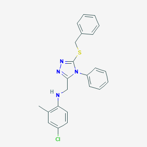 molecular formula C23H21ClN4S B333776 N-{[5-(benzylsulfanyl)-4-phenyl-4H-1,2,4-triazol-3-yl]methyl}-N-(4-chloro-2-methylphenyl)amine 