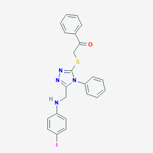 molecular formula C23H19IN4OS B333779 2-({5-[(4-IODOANILINO)METHYL]-4-PHENYL-4H-1,2,4-TRIAZOL-3-YL}SULFANYL)-1-PHENYL-1-ETHANONE 