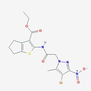 molecular formula C16H17BrN4O5S B333850 ETHYL 2-[2-(4-BROMO-5-METHYL-3-NITRO-1H-PYRAZOL-1-YL)ACETAMIDO]-4H,5H,6H-CYCLOPENTA[B]THIOPHENE-3-CARBOXYLATE 