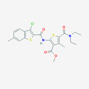 molecular formula C22H23ClN2O4S2 B333880 METHYL 2-{[(3-CHLORO-6-METHYL-1-BENZOTHIOPHEN-2-YL)CARBONYL]AMINO}-5-[(DIETHYLAMINO)CARBONYL]-4-METHYL-3-THIOPHENECARBOXYLATE 
