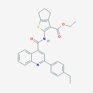 molecular formula C28H26N2O3S B333926 ETHYL 2-({[2-(4-ETHYLPHENYL)-4-QUINOLYL]CARBONYL}AMINO)-5,6-DIHYDRO-4H-CYCLOPENTA[B]THIOPHENE-3-CARBOXYLATE 