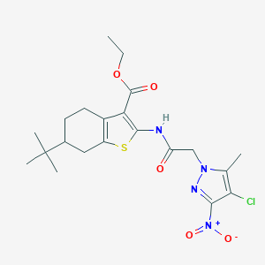 molecular formula C21H27ClN4O5S B334074 ETHYL 6-(TERT-BUTYL)-2-{[2-(4-CHLORO-5-METHYL-3-NITRO-1H-PYRAZOL-1-YL)ACETYL]AMINO}-4,5,6,7-TETRAHYDRO-1-BENZOTHIOPHENE-3-CARBOXYLATE 