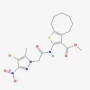 molecular formula C18H21BrN4O5S B334091 METHYL 2-{[2-(4-BROMO-5-METHYL-3-NITRO-1H-PYRAZOL-1-YL)ACETYL]AMINO}-4,5,6,7,8,9-HEXAHYDROCYCLOOCTA[B]THIOPHENE-3-CARBOXYLATE 