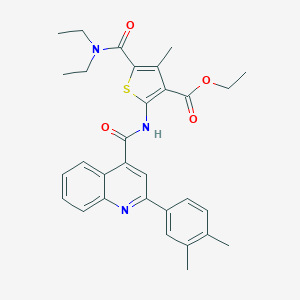 molecular formula C31H33N3O4S B334283 ethyl 5-[(diethylamino)carbonyl]-2-({[2-(3,4-dimethylphenyl)-4-quinolinyl]carbonyl}amino)-4-methyl-3-thiophenecarboxylate 