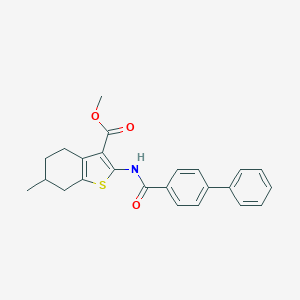 molecular formula C24H23NO3S B334318 methyl 2-[([1,1'-biphenyl]-4-ylcarbonyl)amino]-6-methyl-4,5,6,7-tetrahydro-1-benzothiophene-3-carboxylate 