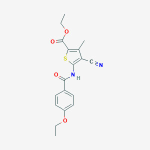 molecular formula C18H18N2O4S B334322 ethyl 4-cyano-5-[(4-ethoxybenzoyl)amino]-3-methyl-2-thiophenecarboxylate 