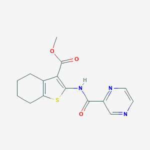 molecular formula C15H15N3O3S B334357 methyl 2-[(2-pyrazinylcarbonyl)amino]-4,5,6,7-tetrahydro-1-benzothiophene-3-carboxylate 