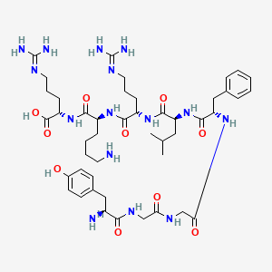 molecular formula C46H73N15O10 B3344523 (2S)-2-[[(2S)-6-amino-2-[[(2S)-2-[[(2S)-2-[[(2S)-2-[[2-[[2-[[(2S)-2-amino-3-(4-hydroxyphenyl)propanoyl]amino]acetyl]amino]acetyl]amino]-3-phenylpropanoyl]amino]-4-methylpentanoyl]amino]-5-(diaminomethylideneamino)pentanoyl]amino]hexanoyl]amino]-5-(diaminomethylideneamino)pentanoic acid CAS No. 75106-72-8