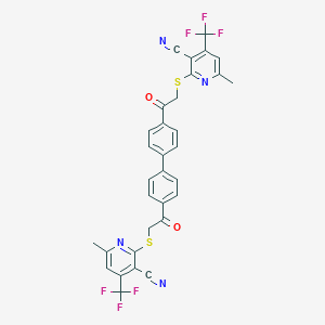 molecular formula C32H20F6N4O2S2 B334526 2-({2-[4'-(2-{[3-CYANO-6-METHYL-4-(TRIFLUOROMETHYL)PYRIDIN-2-YL]SULFANYL}ACETYL)-[1,1'-BIPHENYL]-4-YL]-2-OXOETHYL}SULFANYL)-6-METHYL-4-(TRIFLUOROMETHYL)PYRIDINE-3-CARBONITRILE 